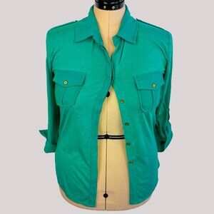 Nine 1 Eight Green Long Sleeve Sheer Women's Blouse